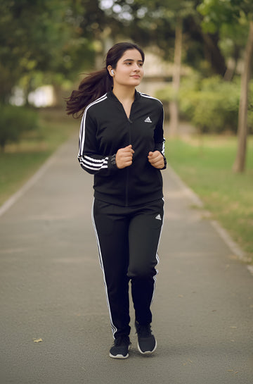 Womens - Winter Tracksuit - Adi Black with White Strips