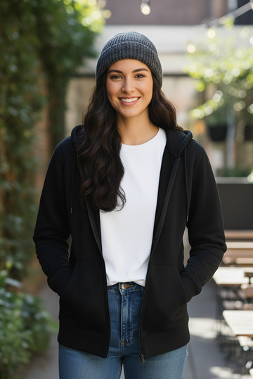 Women's - Zipper Women Hoodie - Black
