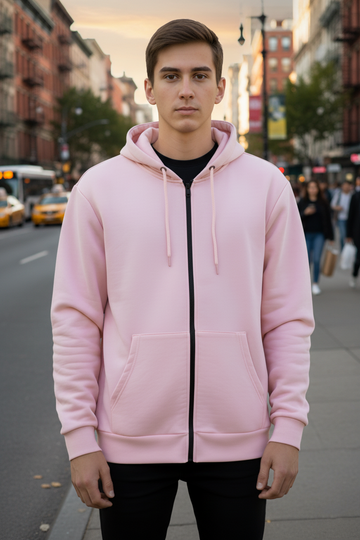 Men's - Zipper Hoodie - Pink