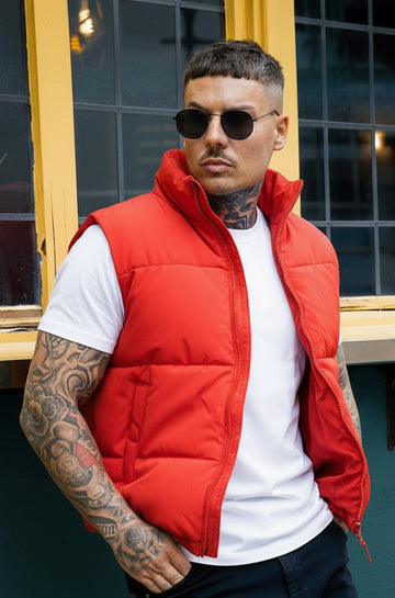 Mens - Puffer Jacket (Sleeveless) - Red