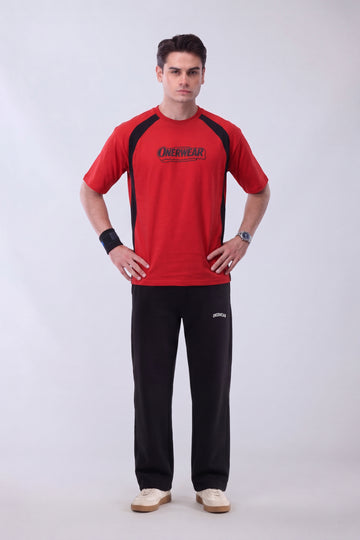 Mens - Cotton Tracksuit - Onerwear Signature Drop Shoulder - Red