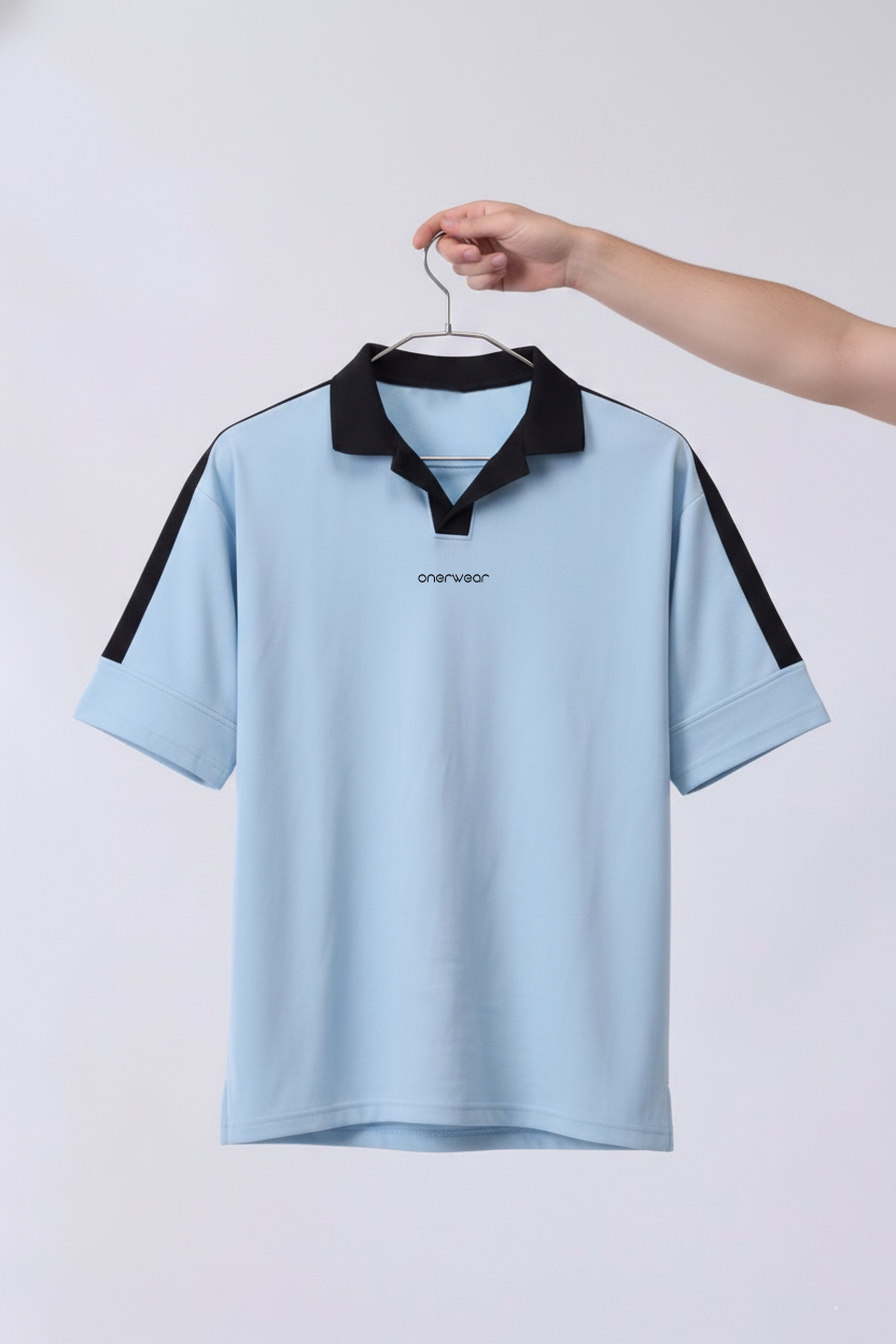 Mens - Cotton Tracksuit - Twin Stripe Drop Shoulder - Sky Blue