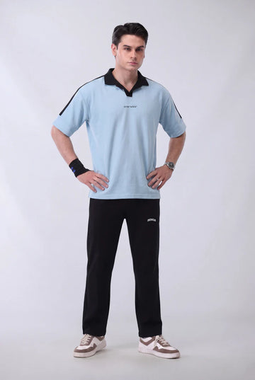Mens - Cotton Tracksuit - Twin Stripe Drop Shoulder - Sky Blue