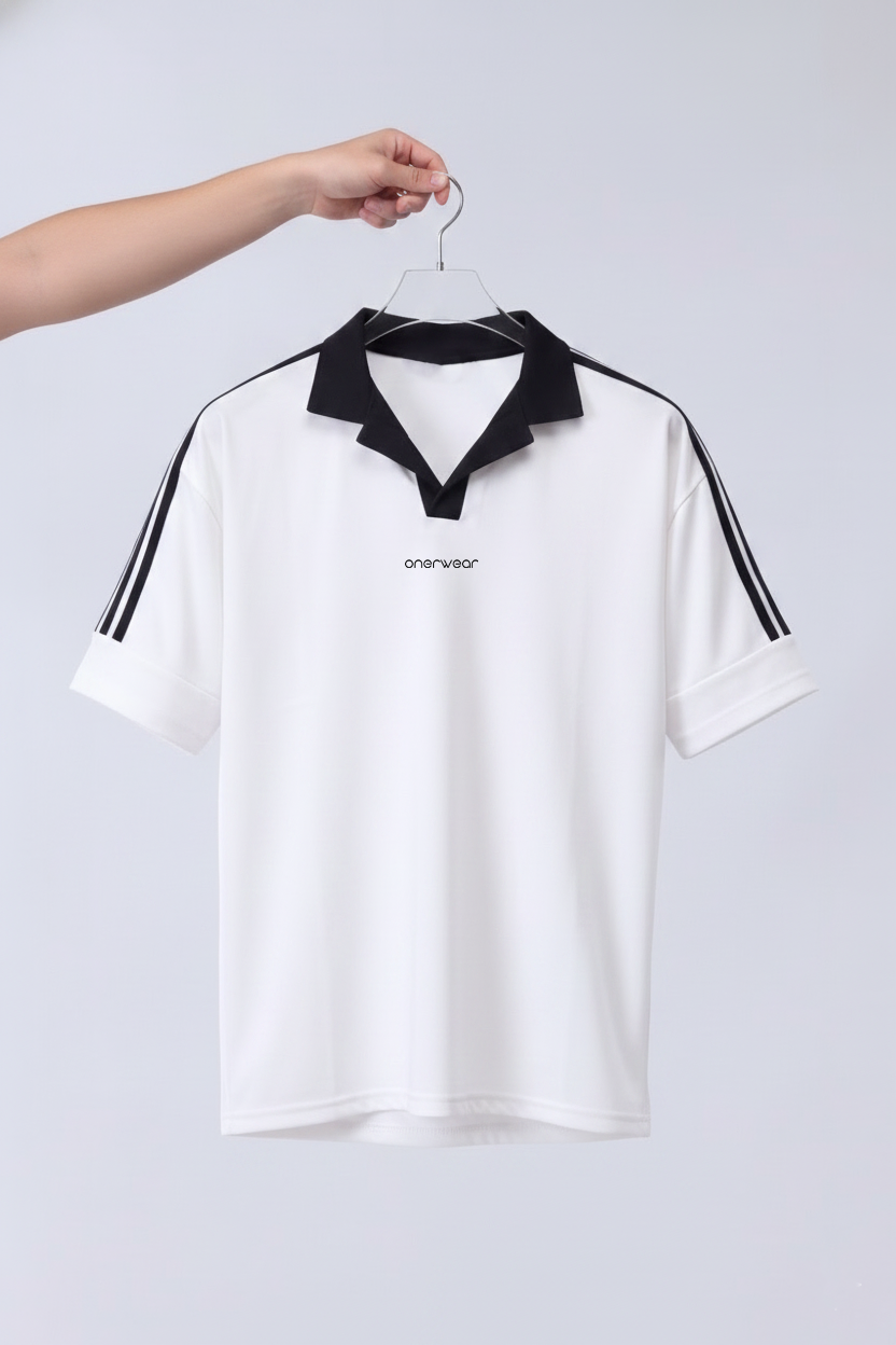 Mens - Cotton Tracksuit - Twin Stripe Drop Shoulder - White