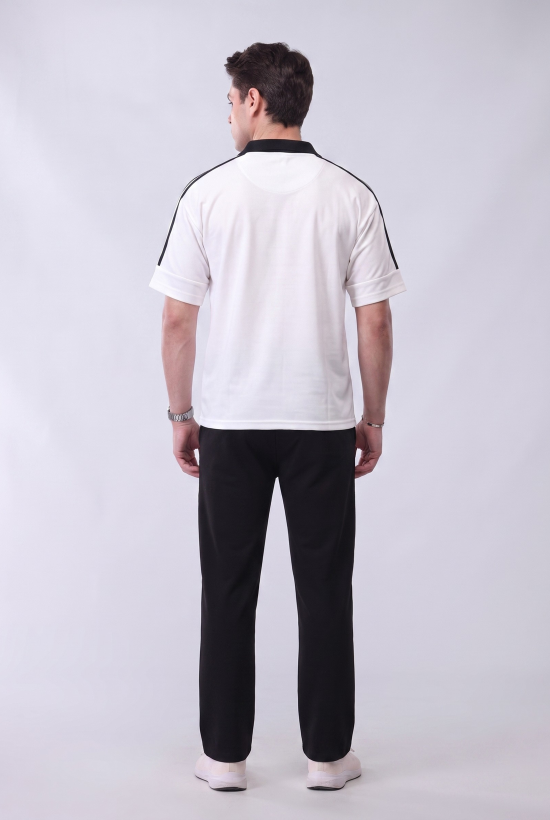 Mens - Cotton Tracksuit - Twin Stripe Drop Shoulder - White