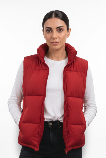 Women's - Puffer Jacket (Sleeveless) - Red