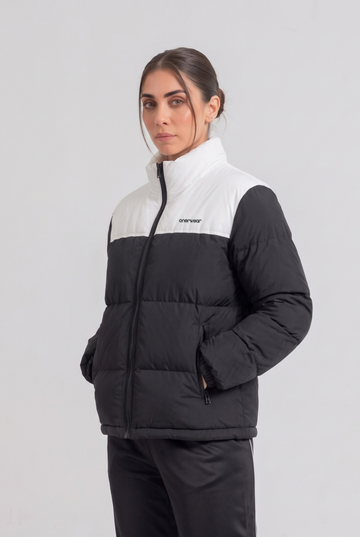 Womens - Puffer Jacket (Full Sleeves) - Black White