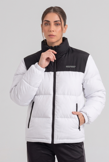 Women’s - Puffer Jacket (Full Sleeves) - White Black