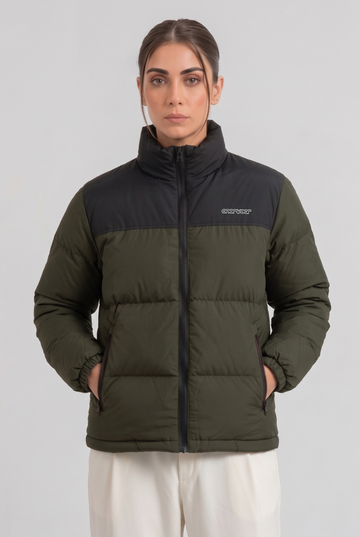 Women’s - Puffer Jacket (Full Sleeves) - Olive Black