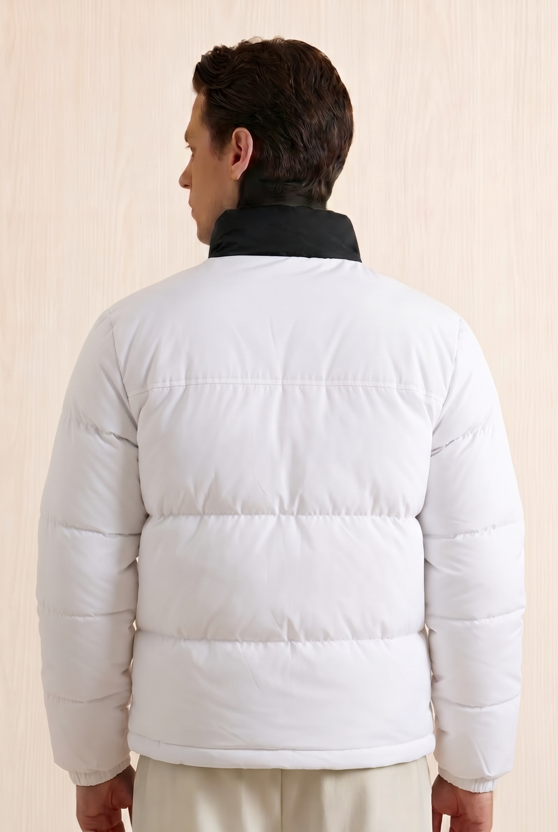 Mens - Puffer Jacket (Full Sleeves) - White Black