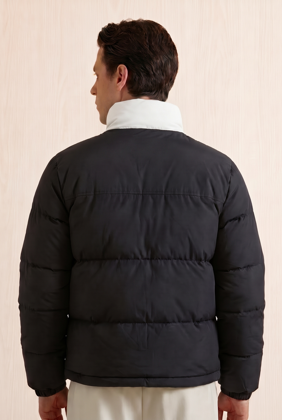 Mens - Puffer Jacket (Full Sleeves) - Black White