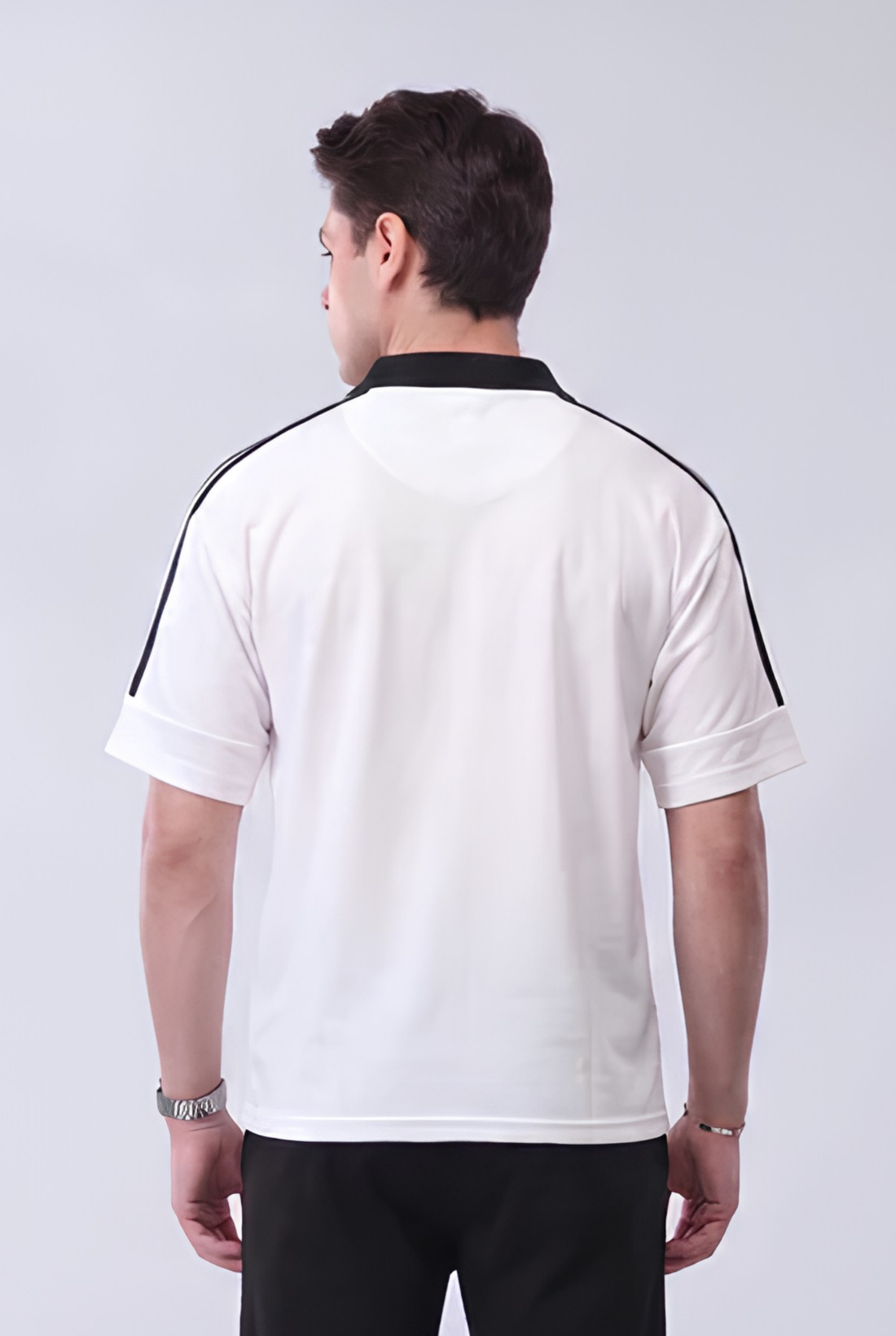 Mens - Cotton Polo - Twin Stripe Drop Shoulder - White