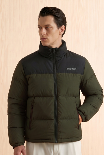 Mens - Puffer Jacket (Full Sleeves) - Olive Black