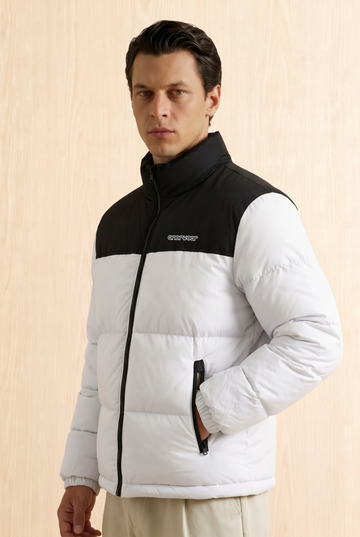 Mens - Puffer Jacket (Full Sleeves) - White Black