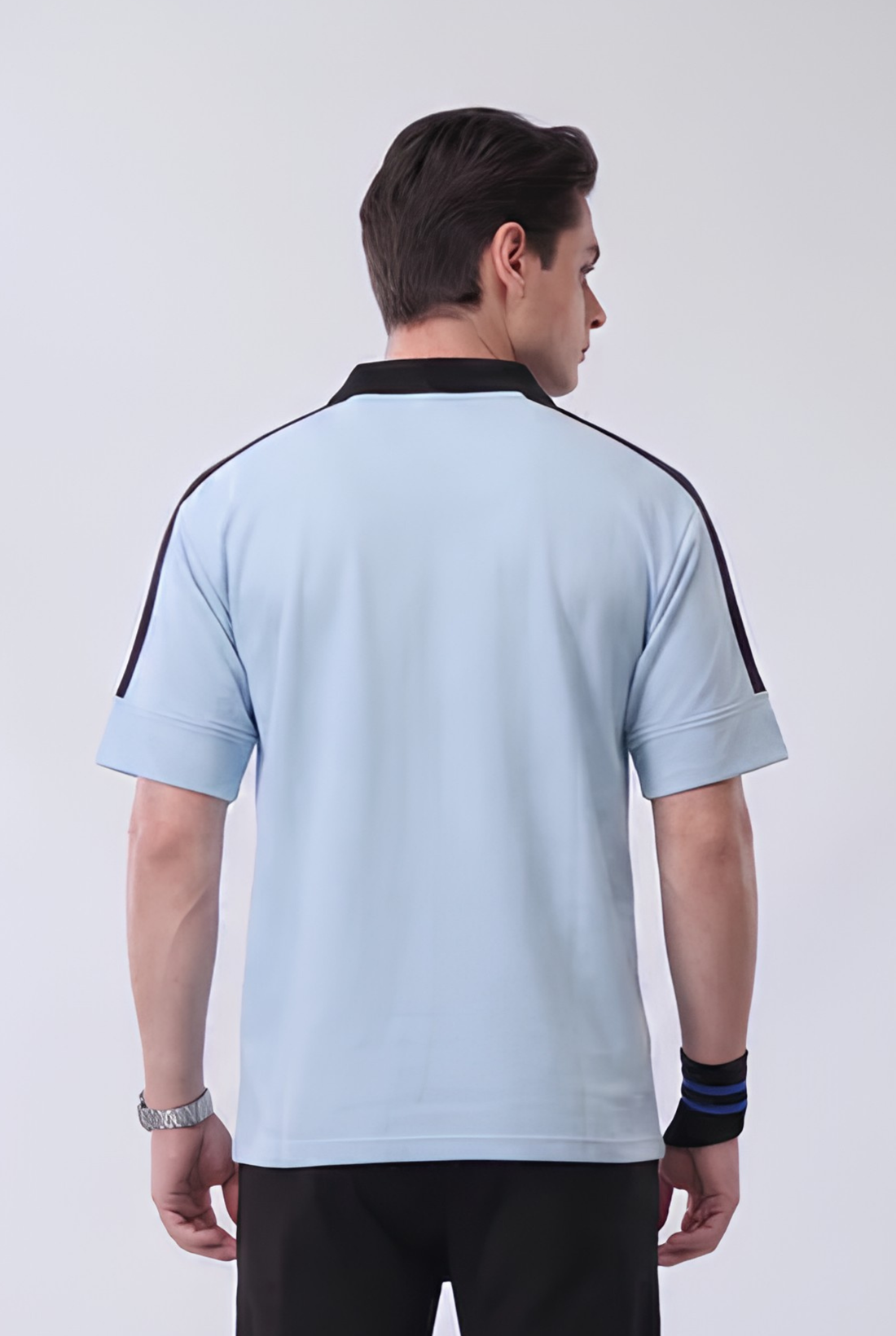 Mens - Cotton Polo - Twin Stripe Drop Shoulder - Sky Blue