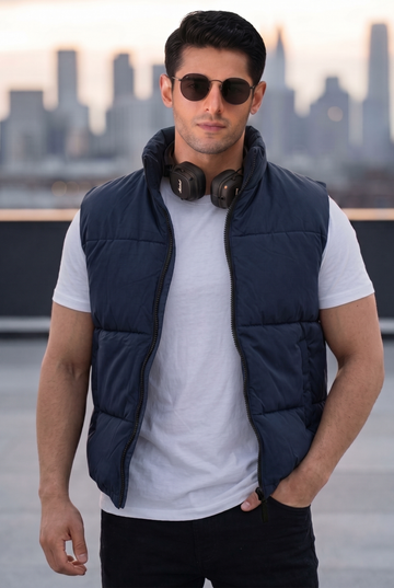 Mens - Puffer Jacket (Sleeveless) - Navy Blue
