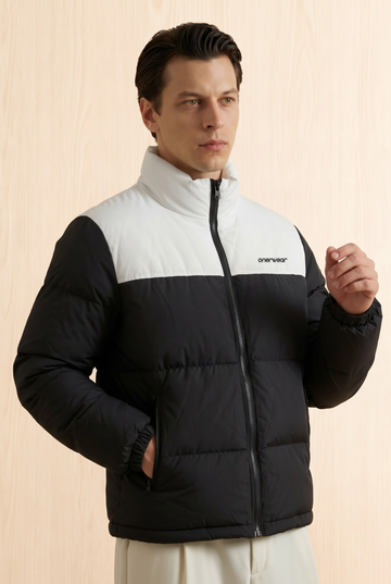 Mens - Puffer Jacket (Full Sleeves) - Black White