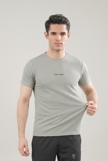 Mens - Imported Shirt - Stretchable Dot Mesh - Silver Gray