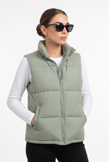 Women's - Puffer Jacket (Sleeveless) - Green