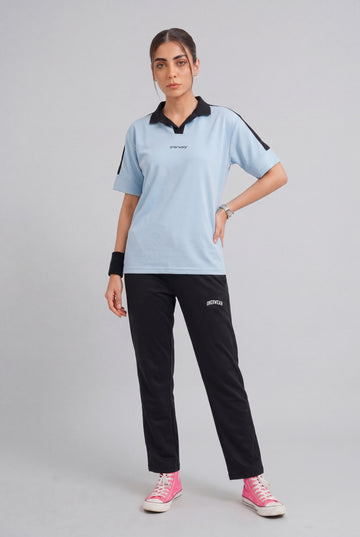 Womens - Cotton Tracksuit - Twin Stripe Drop Shoulder - Sky Blue