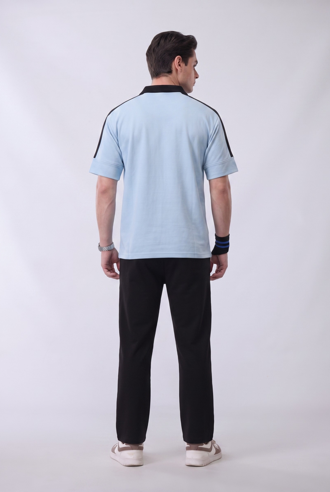 Mens - Cotton Tracksuit - Twin Stripe Drop Shoulder - Sky Blue
