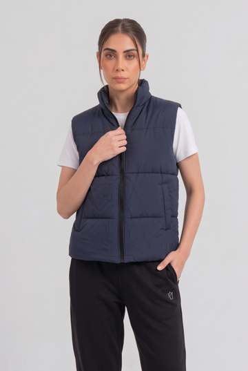 Women's - Puffer Jacket (Sleeveless) - Navy Blue