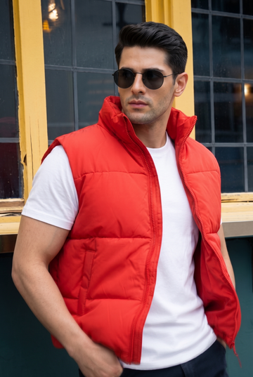 Mens - Puffer Jacket (Sleeveless) - Red