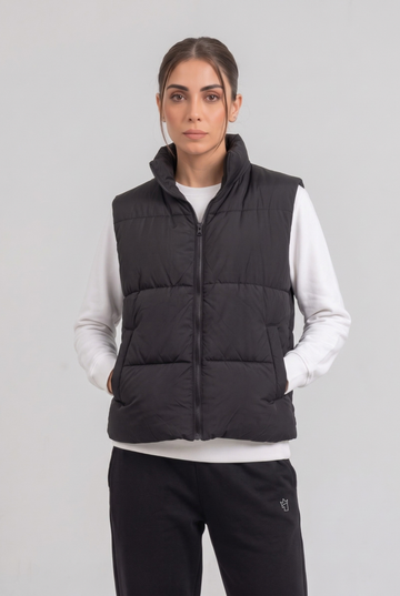 Women's - Puffer Jacket (Sleeveless) - Black