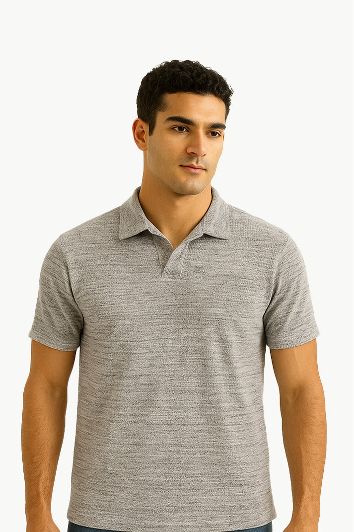 Gray Lines V Neck Knitted Polo