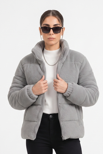 Women's - Sherpa Puffer Jacket - Light Gray