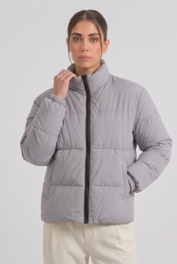 Women's - Puffer Jacket (Full Sleeves) - Silver