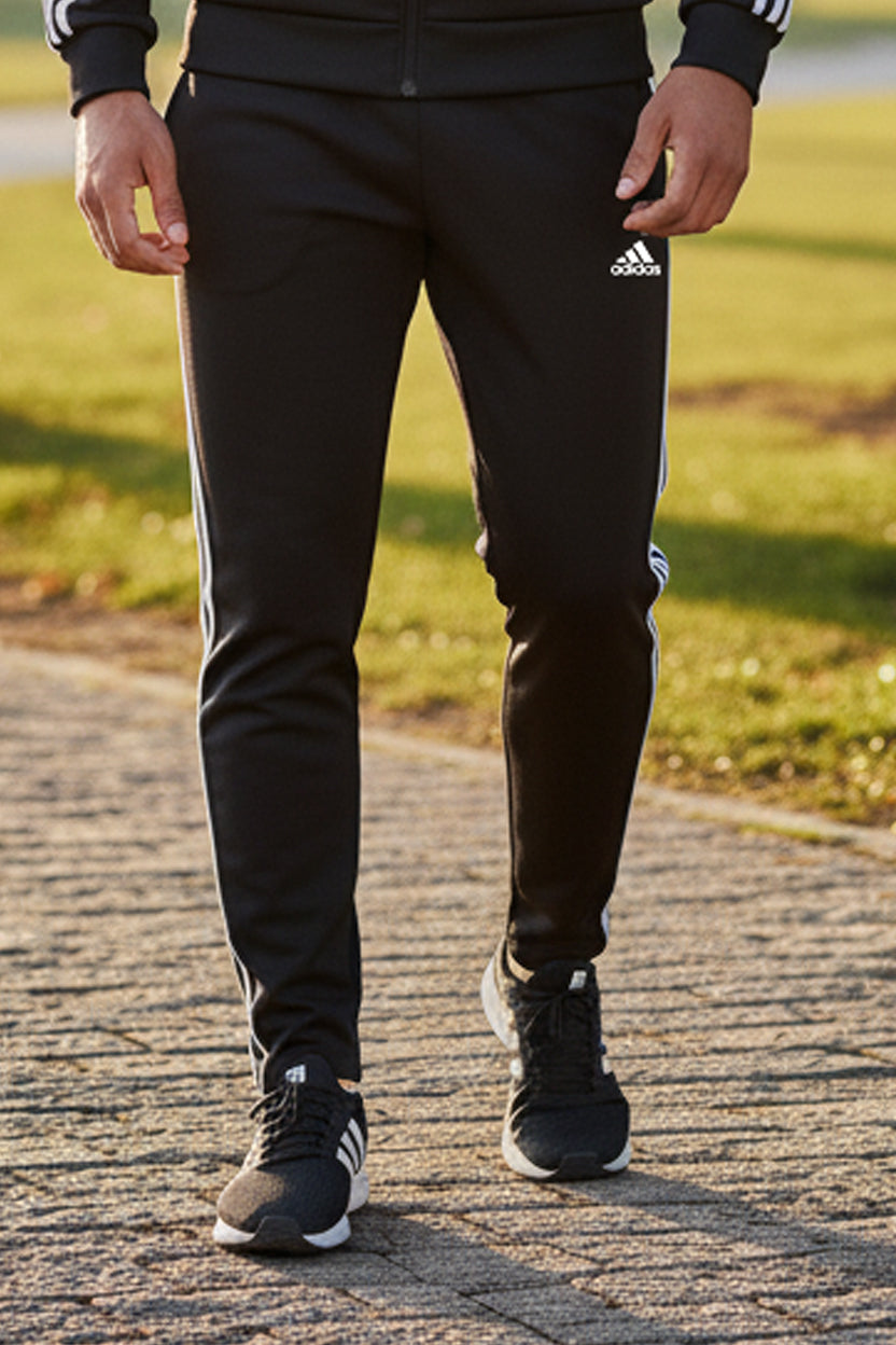 Mens - Winter Tracksuit - Adi Black with White Strips
