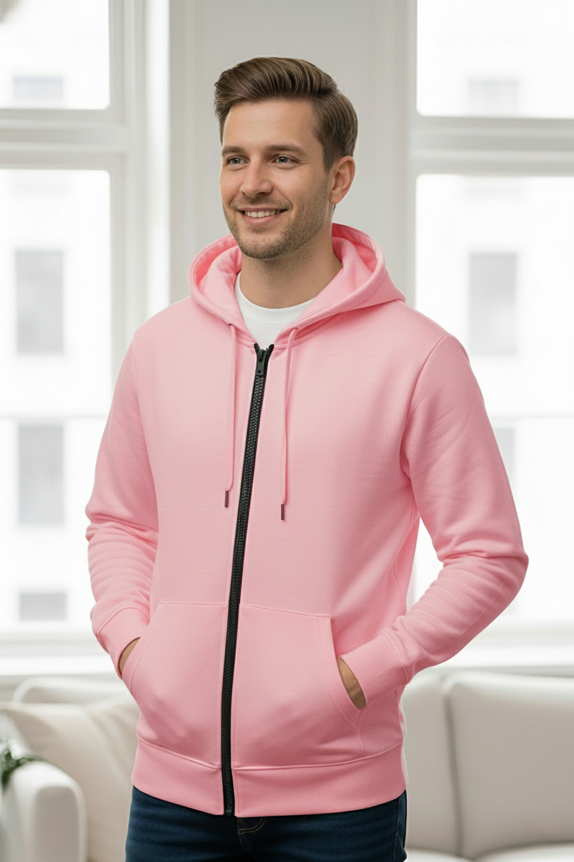 Men's - Zipper Hoodie - Pink