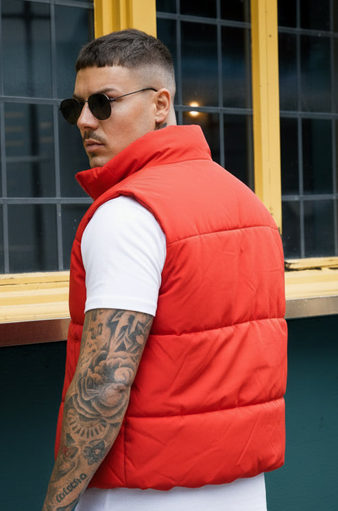 Mens - Puffer Jacket (Sleeveless) - Red