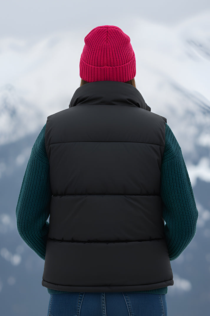 Women's - Puffer Jacket (Half Sleeves) - Black