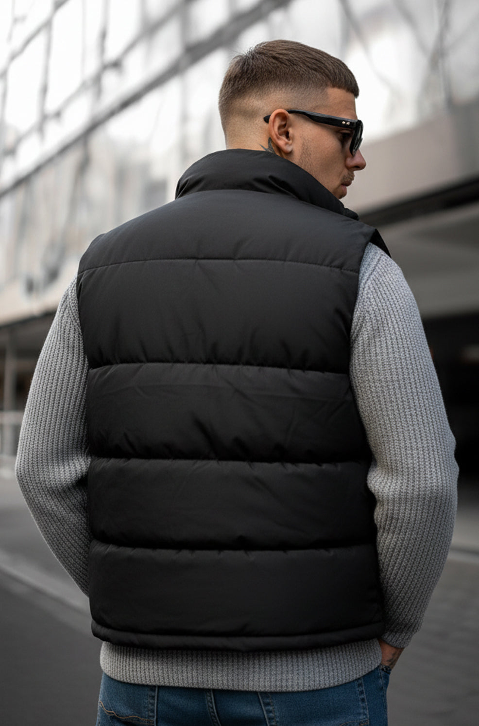 Mens - Puffer Jacket (Half Sleeves) - Black