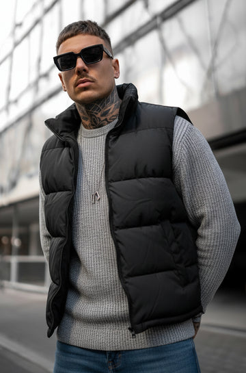 Mens - Puffer Jacket (Half Sleeves) - Black