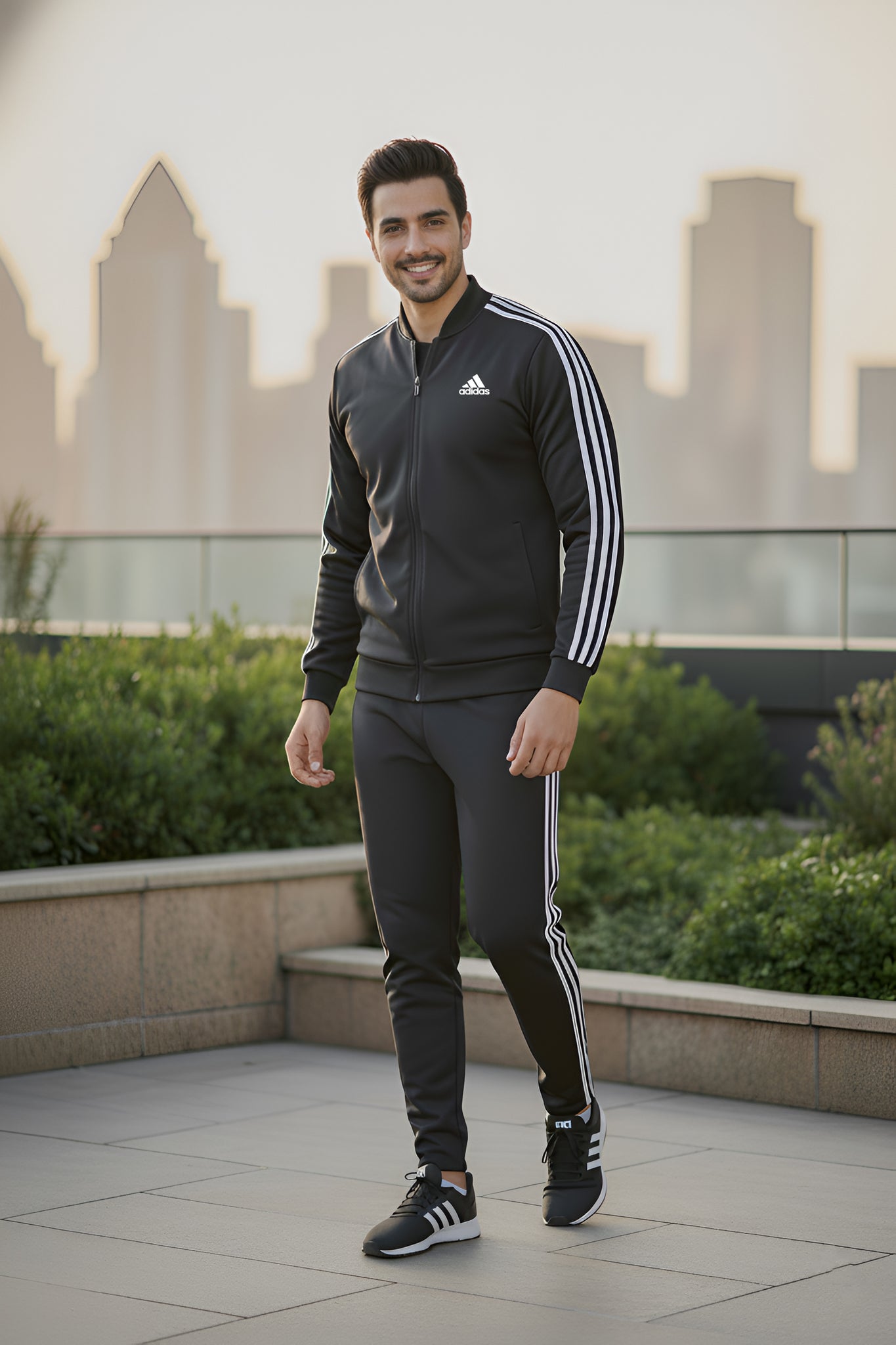 Mens - Winter Tracksuit - Adi Black with White Strips