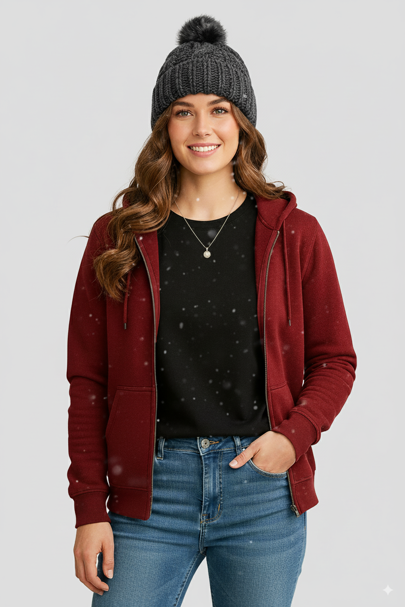 Maroon Zipper Women Hoodie
