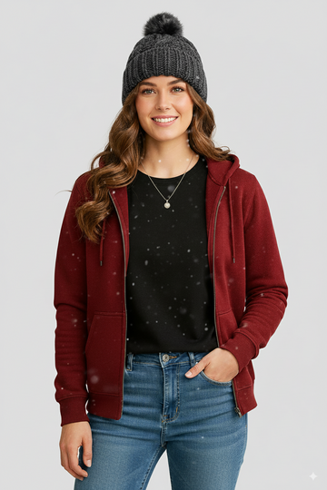 Maroon Zipper Women Hoodie