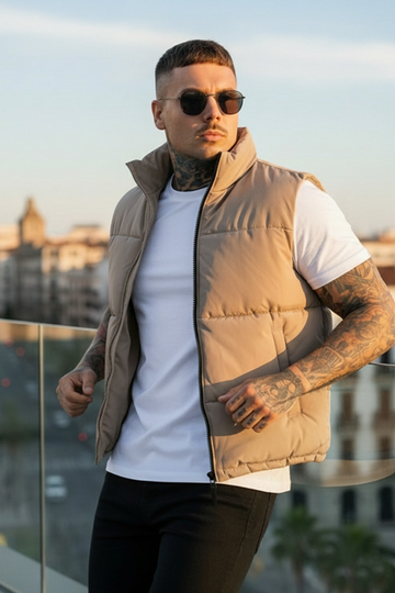 Mens - Puffer Jacket (Sleeveless) - Beige