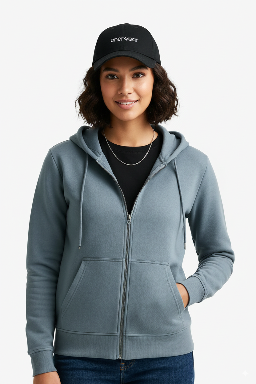 Gray Zipper Women Hoodie