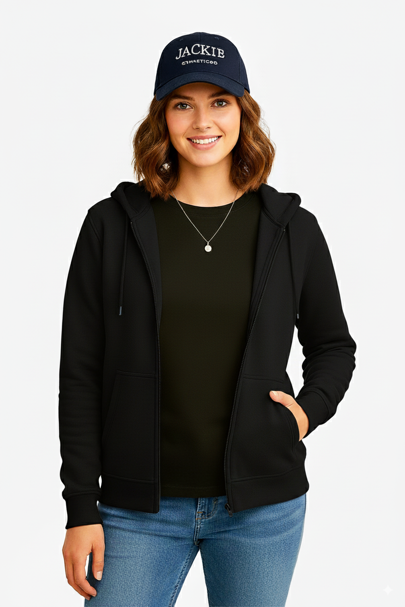 Black Zipper Women Hoodie