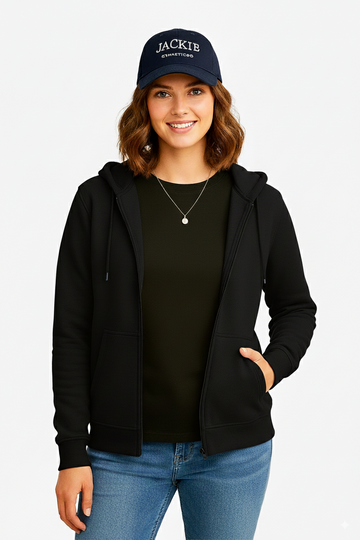 Black Zipper Women Hoodie