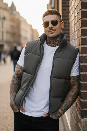 Mens - Puffer Jacket (Sleeveless) - Gray