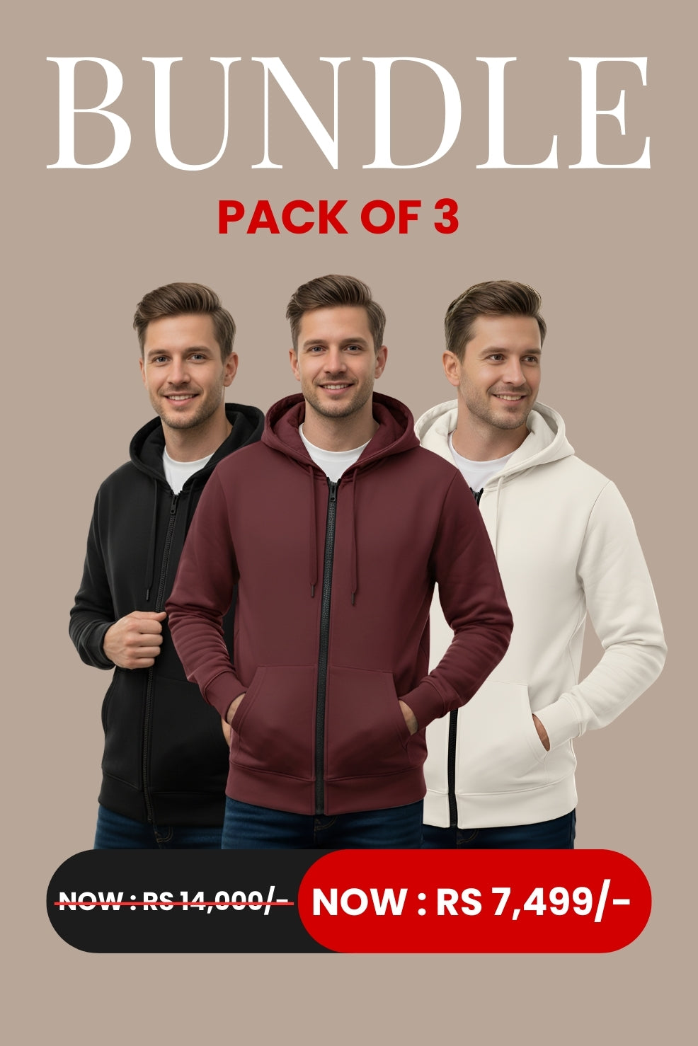 Pack Of 3 Zipper Hoodies
