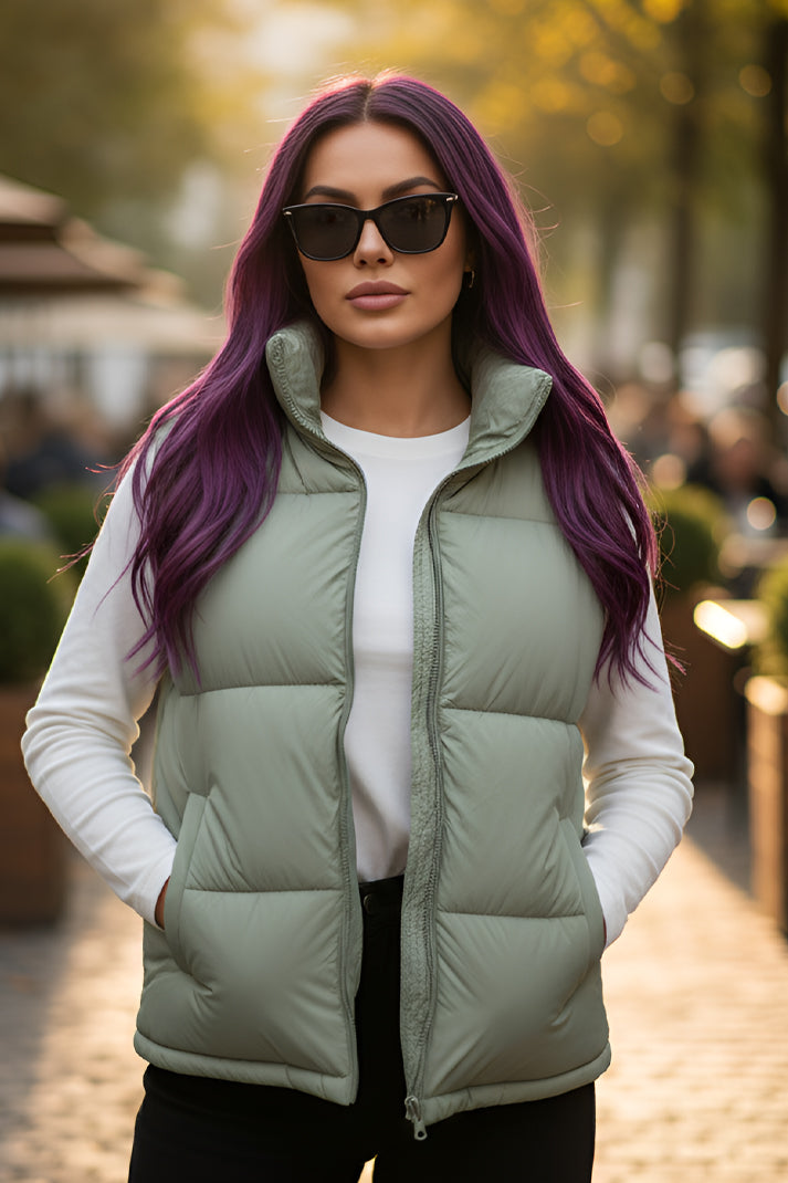 Women's - Puffer Jacket (Half Sleeves) - Green