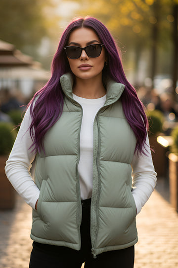 Women's - Puffer Jacket (Half Sleeves) - Green