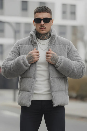 Mens - Sherpa Puffer Jacket - Light Gray