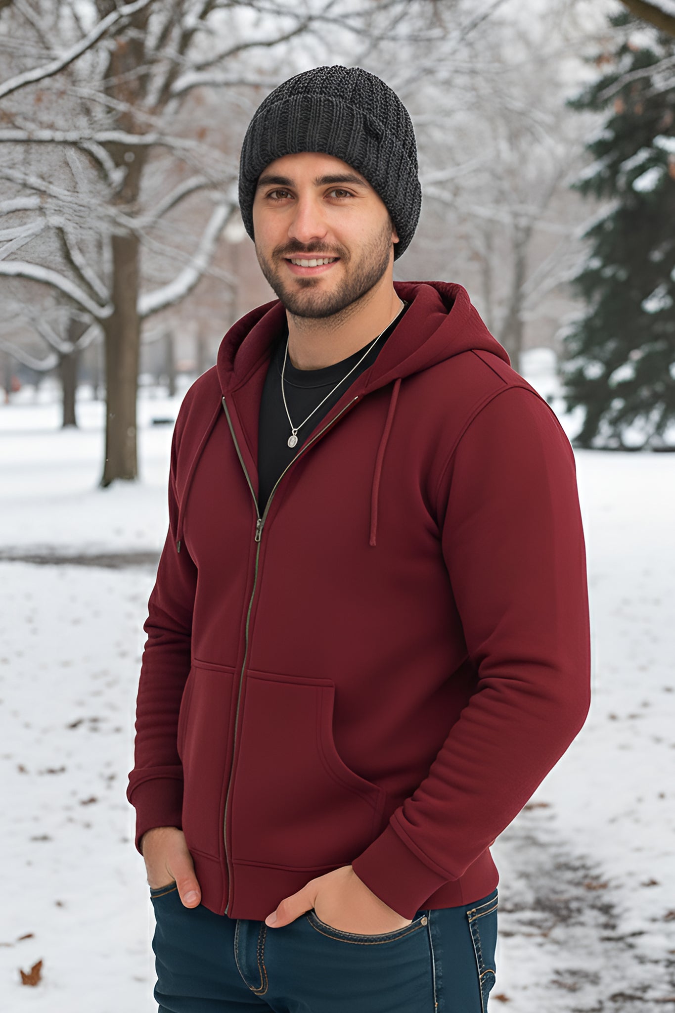 Men's - Zipper Hoodie - Maroon